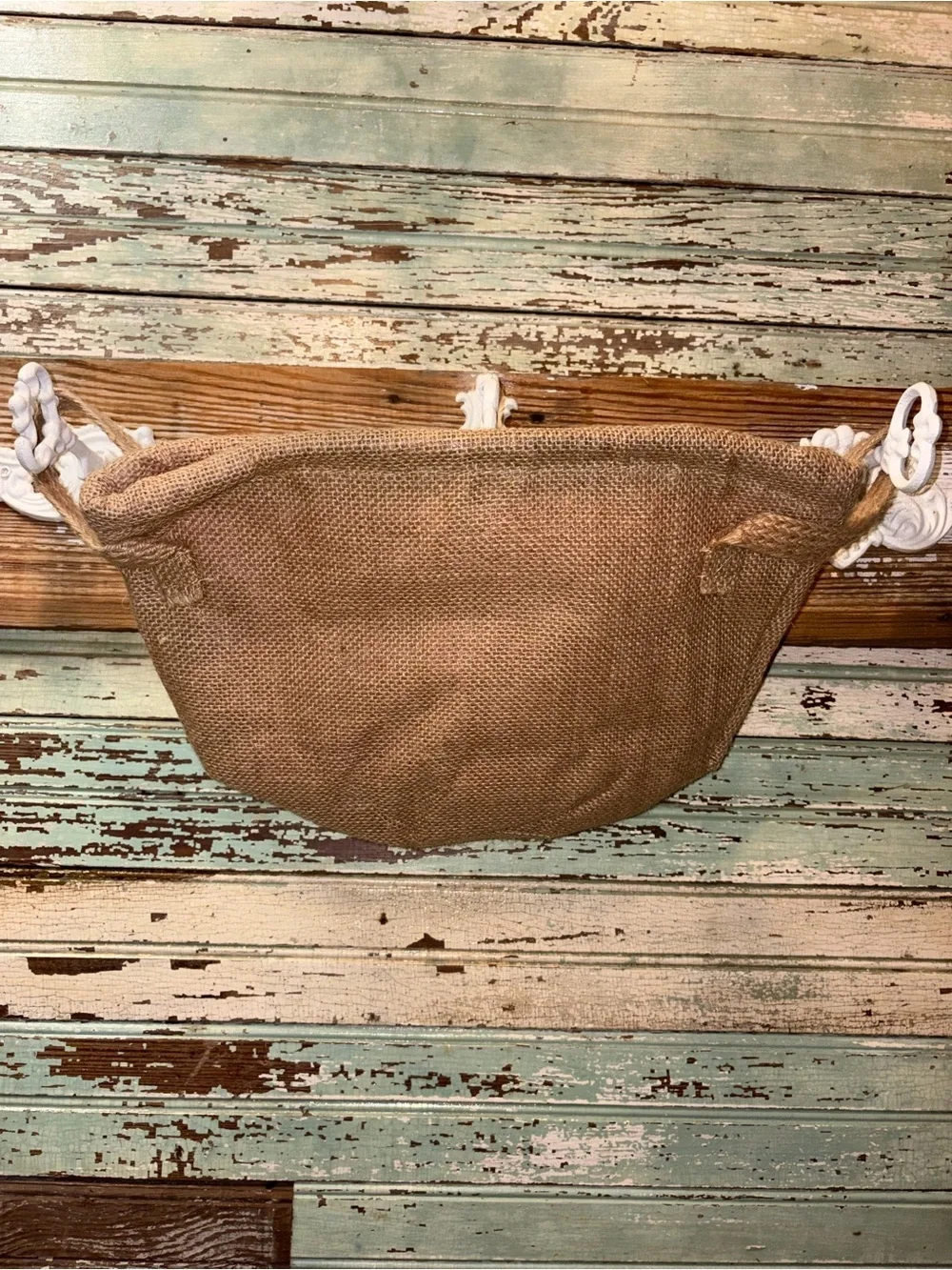 Burlap Hanging Storage Bag with Pink Bunny Accent